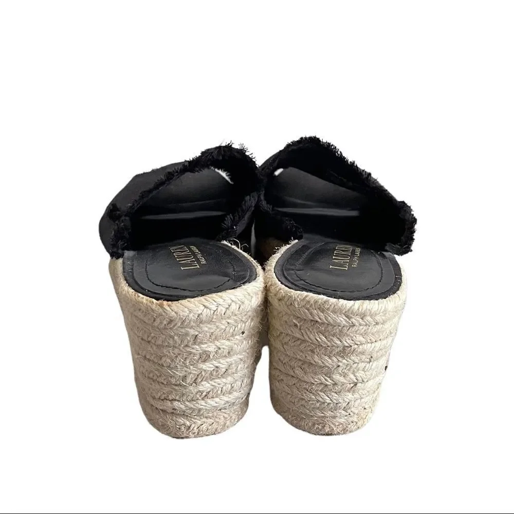 LAUREN RALPH LAUREN Black Linen Carlynda Wedge Espadrilles Sandals 8.5